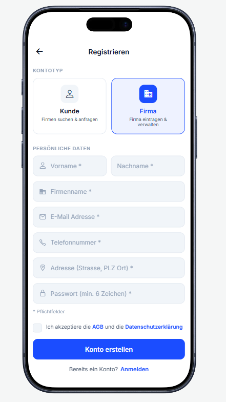 Als Firma registrieren